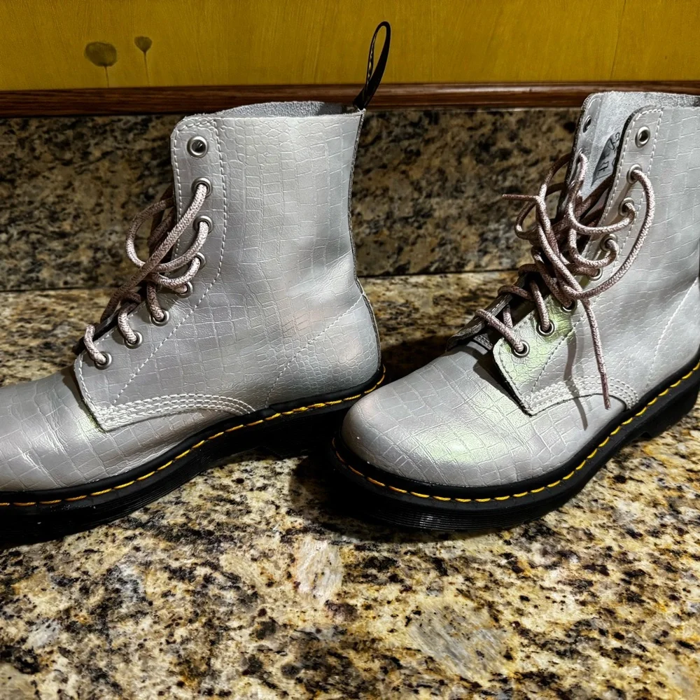 Dr. Martens Women's Iridescent Gray Combat Boots - Picture 3 of 8